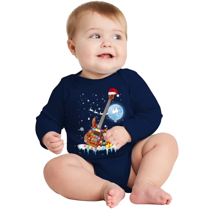 Guitar Santa Hat Christmas Tree Funny Music Loves Xmas Gift Baby Long Sleeve Bodysuit