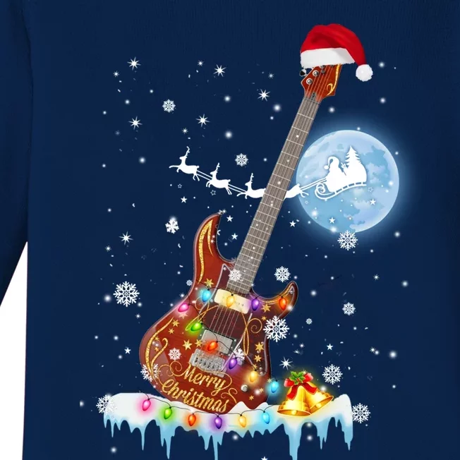 Guitar Santa Hat Christmas Tree Funny Music Loves Xmas Gift Baby Long Sleeve Bodysuit