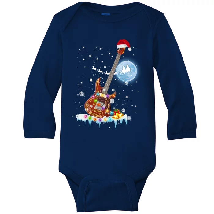 Guitar Santa Hat Christmas Tree Funny Music Loves Xmas Gift Baby Long Sleeve Bodysuit