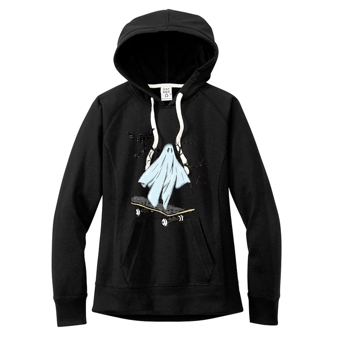 Ghost Skateboard Halloween Costume Adult And Art Skater Gift Women's Fleece Hoodie