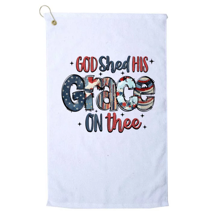 God Shed His Grace On Thee 4th Of July Groovy Patriotic Platinum Collection Golf Towel