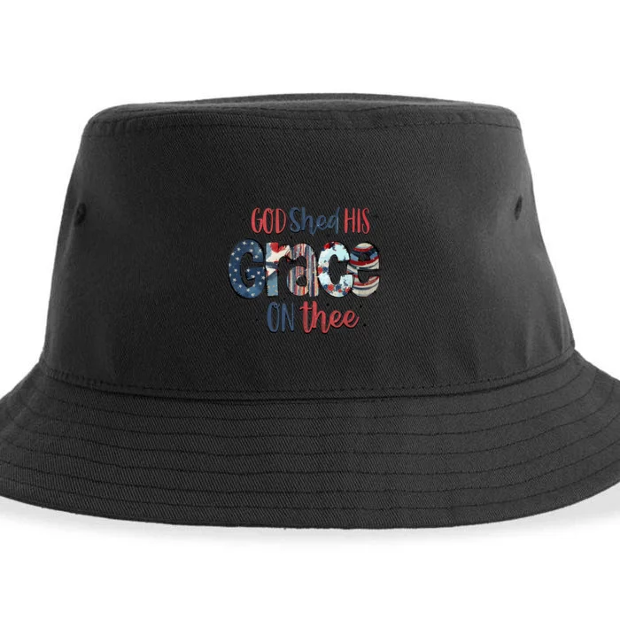 God Shed His Grace On Thee 4th Of July Groovy Patriotic Sustainable Bucket Hat