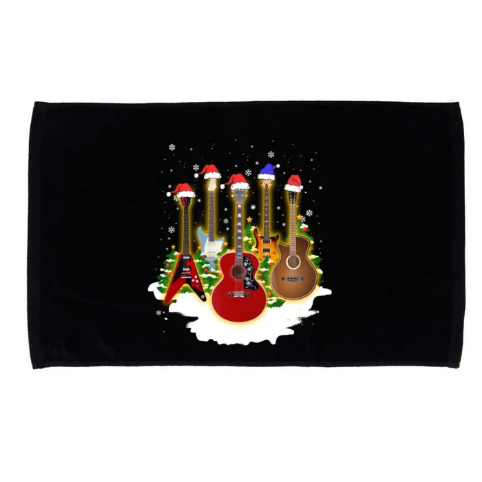 Guitar Santa Hat Christmas Tree Guitar Lovers Xmas Funny Gift Microfiber Hand Towel