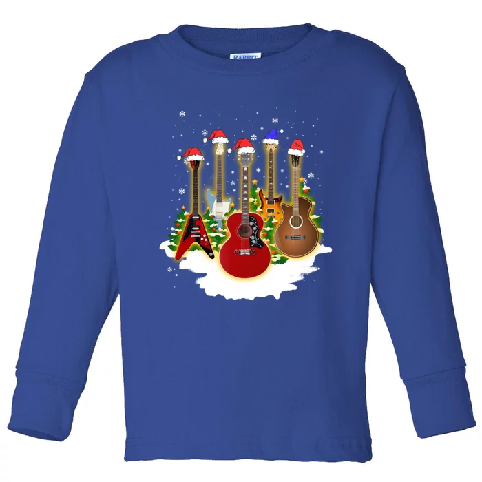 Guitar Santa Hat Christmas Tree Guitar Lovers Xmas Funny Gift Toddler Long Sleeve Shirt