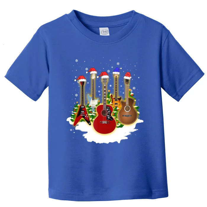 Guitar Santa Hat Christmas Tree Guitar Lovers Xmas Funny Gift Toddler T-Shirt