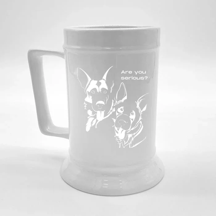 German Shepherd Head Tilt Dog Dad Dog Mom Front & Back Beer Stein