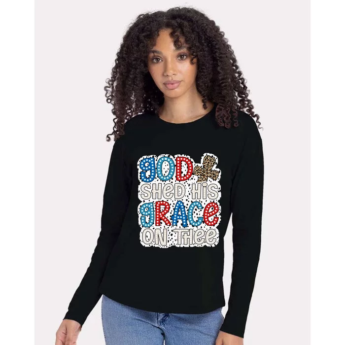 God Shed His Grace On Thee 4th Of July Groovy Leopard Womens Cotton Relaxed Long Sleeve T-Shirt