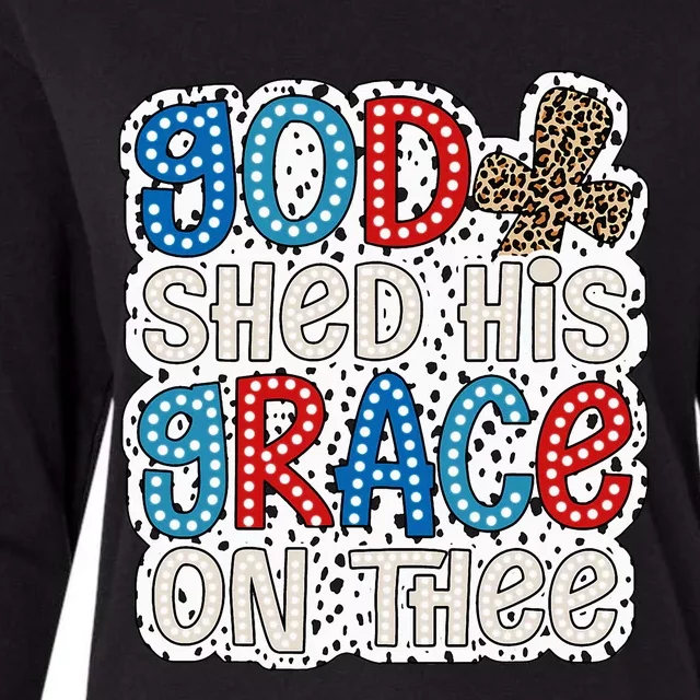 God Shed His Grace On Thee 4th Of July Groovy Leopard Womens Cotton Relaxed Long Sleeve T-Shirt