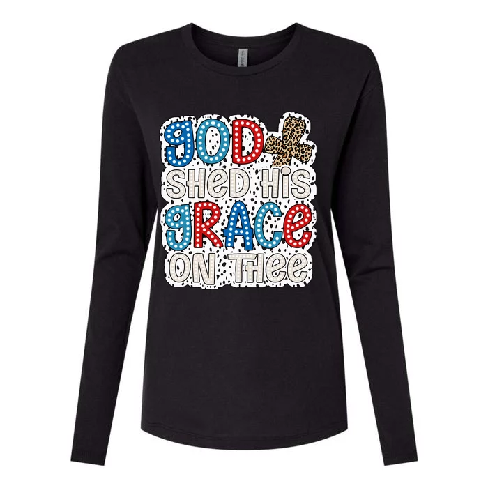 God Shed His Grace On Thee 4th Of July Groovy Leopard Womens Cotton Relaxed Long Sleeve T-Shirt