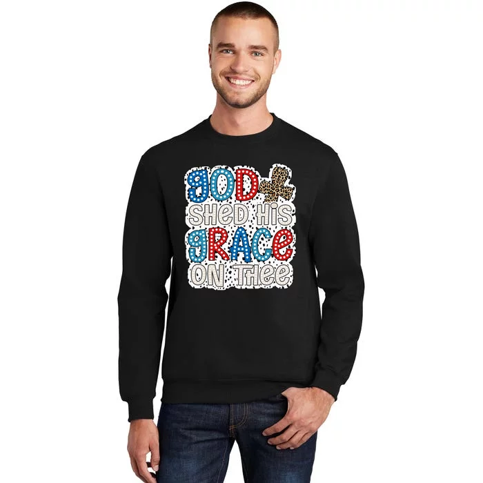 God Shed His Grace On Thee 4th Of July Groovy Leopard Sweatshirt