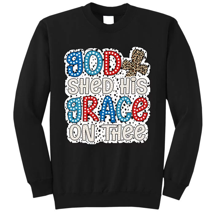 God Shed His Grace On Thee 4th Of July Groovy Leopard Sweatshirt