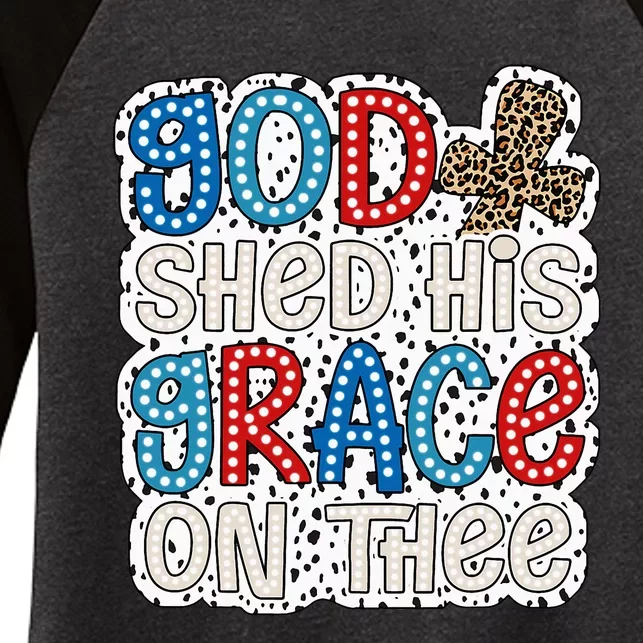 God Shed His Grace On Thee 4th Of July Groovy Leopard Women's Tri-Blend 3/4-Sleeve Raglan Shirt