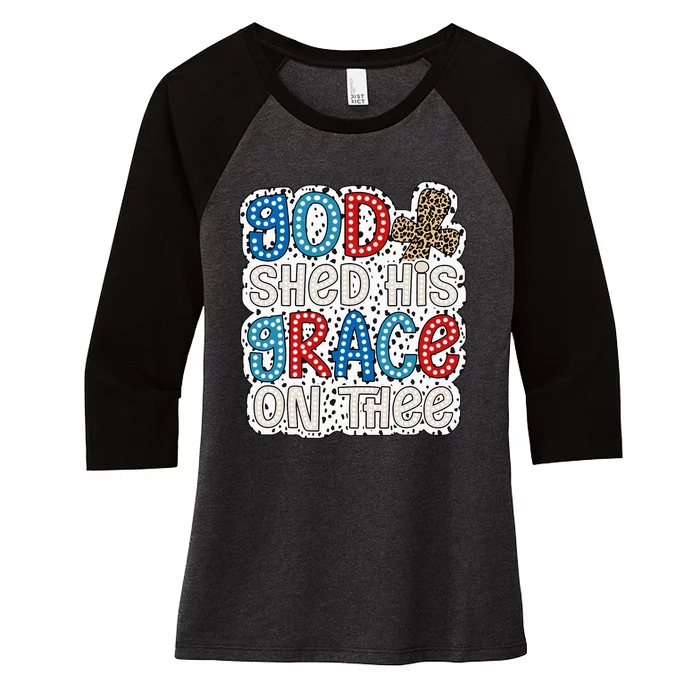 God Shed His Grace On Thee 4th Of July Groovy Leopard Women's Tri-Blend 3/4-Sleeve Raglan Shirt