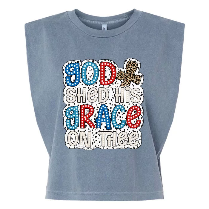 God Shed His Grace On Thee 4th Of July Groovy Leopard Garment-Dyed Women's Muscle Tee