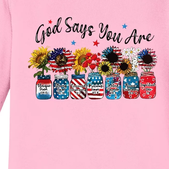 God Shed His Grace On Thee 4th Of July Sunflowers Patriotic Baby Long Sleeve Bodysuit