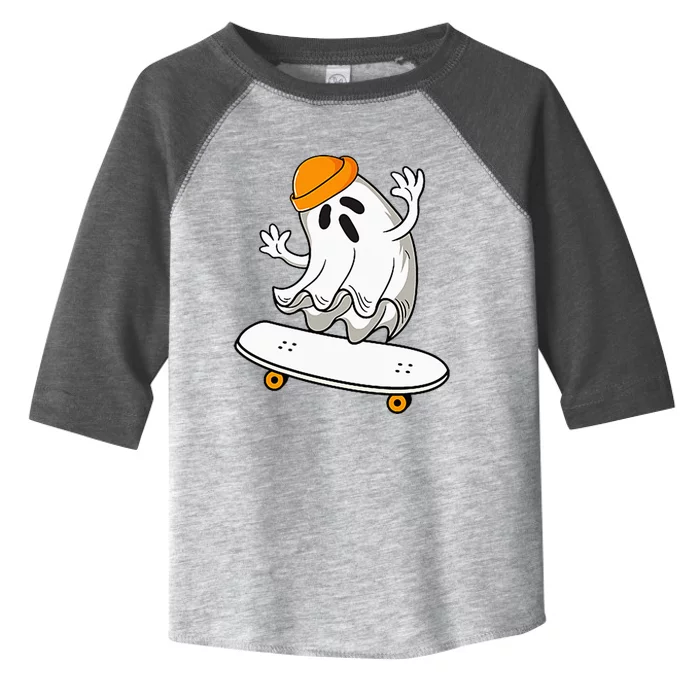 Ghost Skateboarding Halloween Skateboard Toddler Fine Jersey T-Shirt