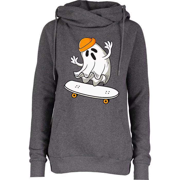 Ghost Skateboarding Halloween Skateboard Womens Funnel Neck Pullover Hood