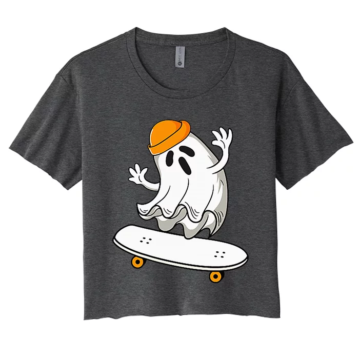 Ghost Skateboarding Halloween Skateboard Women's Crop Top Tee