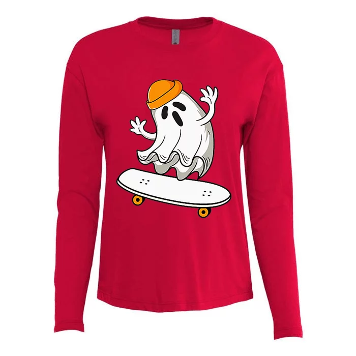 Ghost Skateboarding Halloween Skateboard Womens Cotton Relaxed Long Sleeve T-Shirt