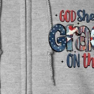 God Shed His Grace On Thee 4th Of July Groovy Patriotic Full Zip Hoodie