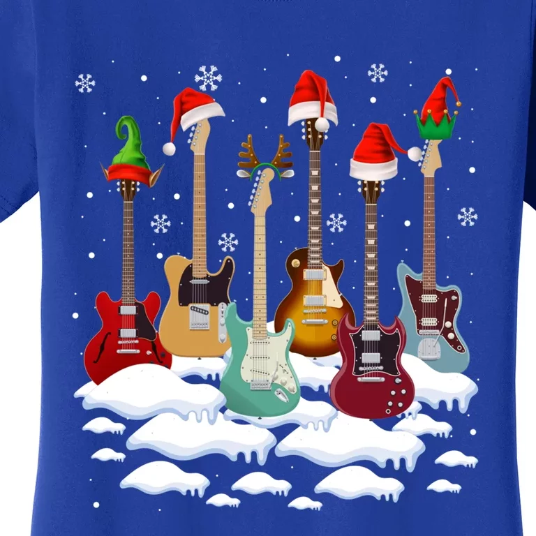 Guitar Santa Hat Christmas Tree Funny Music Loves Xmas Gift Women's T-Shirt