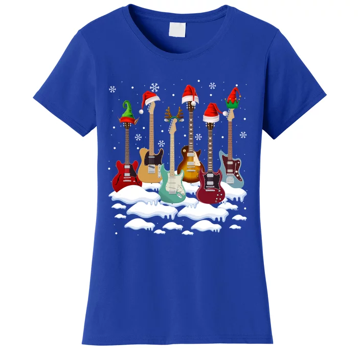 Guitar Santa Hat Christmas Tree Funny Music Loves Xmas Gift Women's T-Shirt