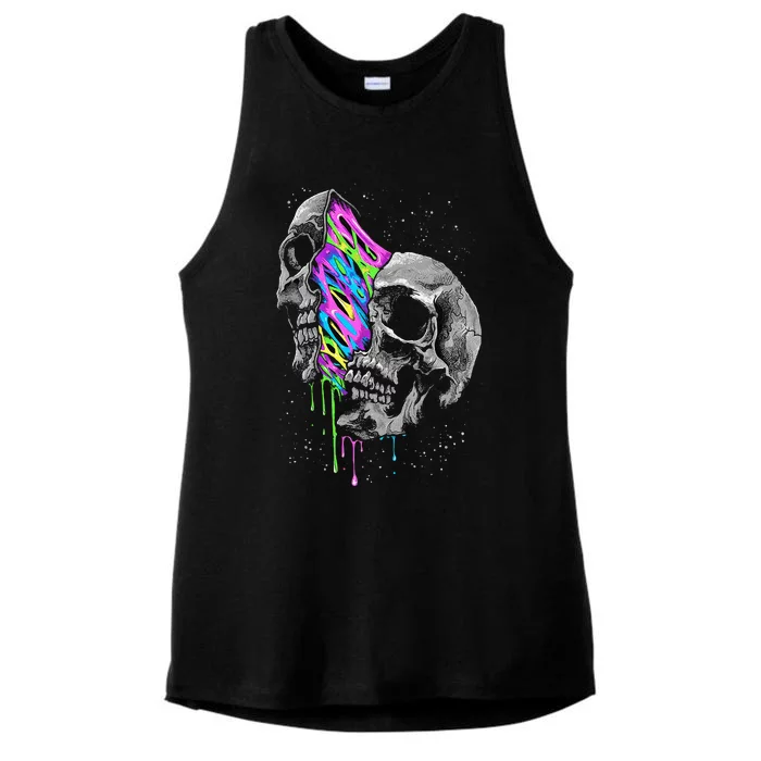 Galaxy Skull Halloween Ladies Tri-Blend Wicking Tank