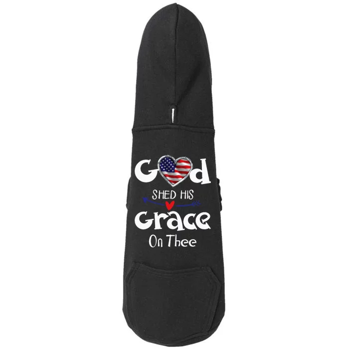 God Shed His Grace On Thee USA Flag Heart Faith Quote Doggie 3-End Fleece Hoodie