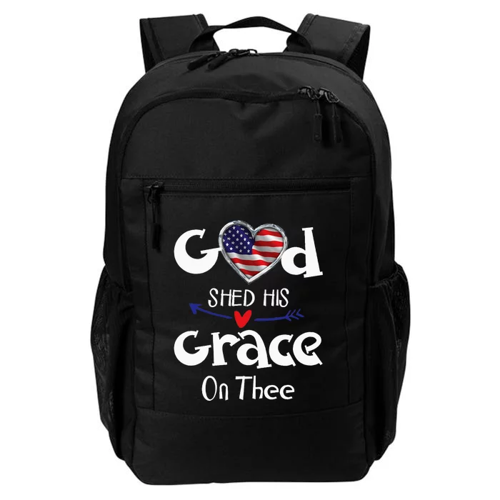 God Shed His Grace On Thee USA Flag Heart Faith Quote Daily Commute Backpack