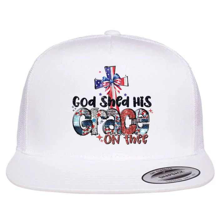 God Shed His Grace On Thee 4th Of July Bible Verse Flat Bill Trucker Hat