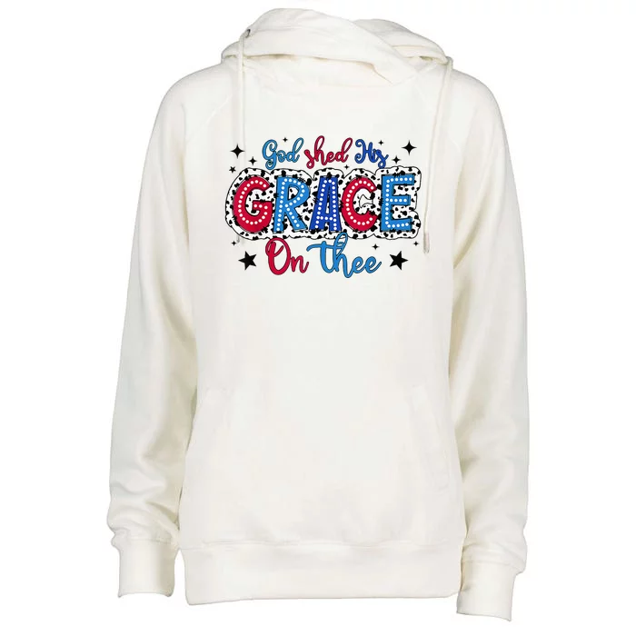 God Shed His Grace On Thee Dalmatian 4th Of July Freedom Womens Funnel Neck Pullover Hood