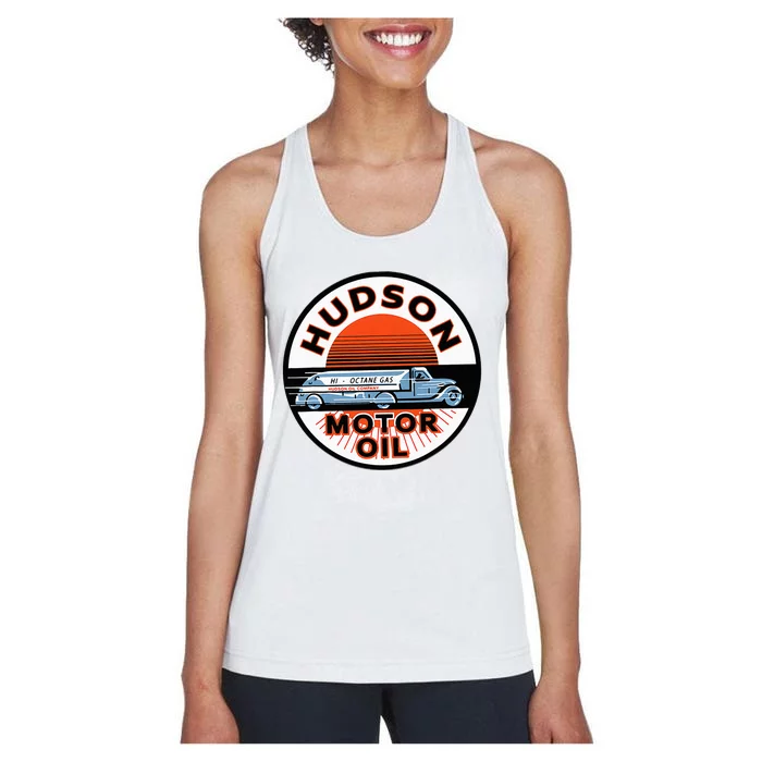 Gas Station Hudson Motor Oil Car Bikes Garage Women's Racerback Tank