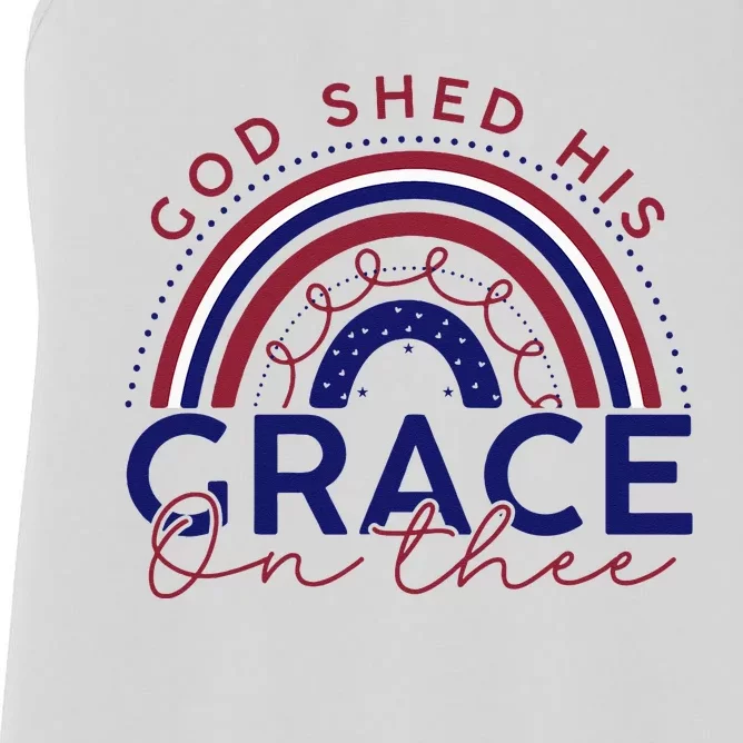 God Shed His Grace On Thee 4th Of July Patriotic American Women's Racerback Tank