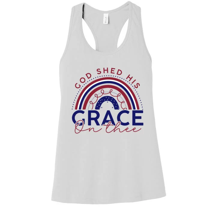 God Shed His Grace On Thee 4th Of July Patriotic American Women's Racerback Tank