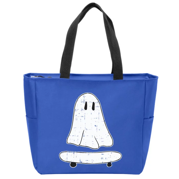 Ghost Skater Halloween Costume Spirit Ghoul SkateboardIng Gift Zip Tote Bag