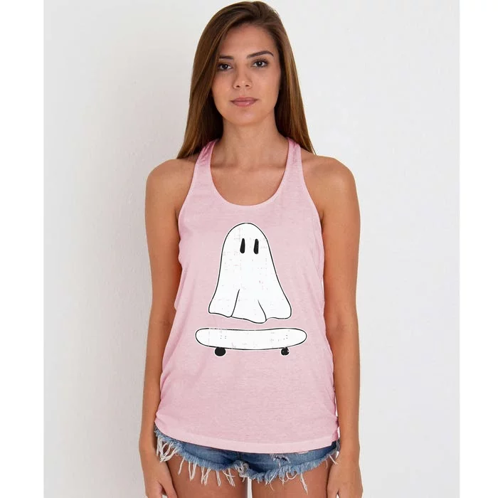 Ghost Skater Halloween Costume Spirit Ghoul SkateboardIng Gift Women's Knotted Racerback Tank