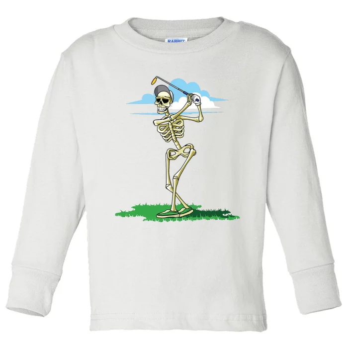 Golfing Skeleton Halloween Golf Halloween Golfer Toddler Long Sleeve Shirt