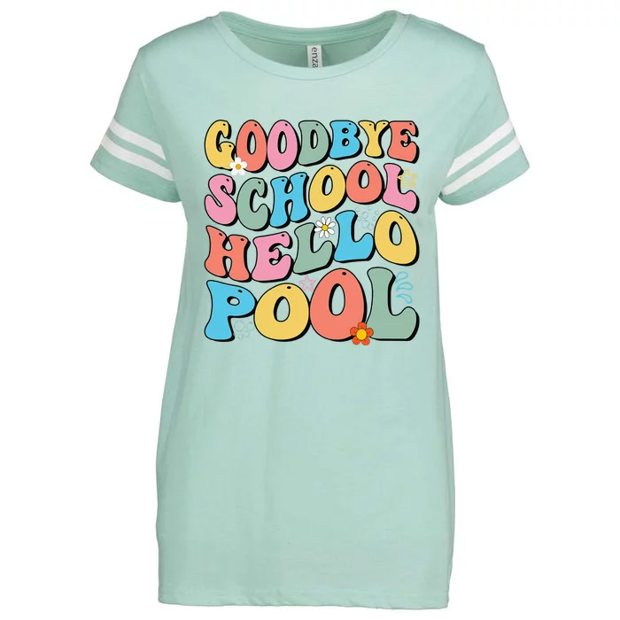 Goodbye School Hello Pool Summer Groovy Last Day Of School Enza Ladies Jersey Football T-Shirt