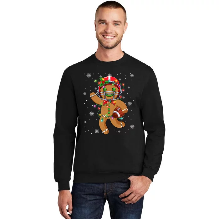 Gingerbread Santa Hat Playing Football Christmas Tree Lights Sweatshirt