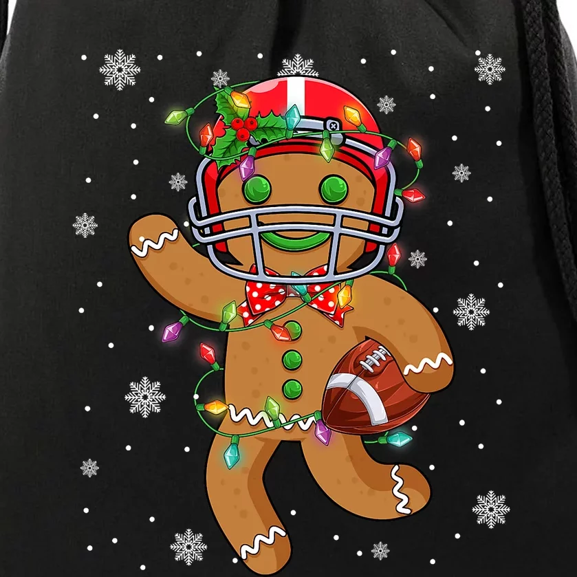 Gingerbread Santa Hat Playing Football Christmas Tree Lights Drawstring Bag