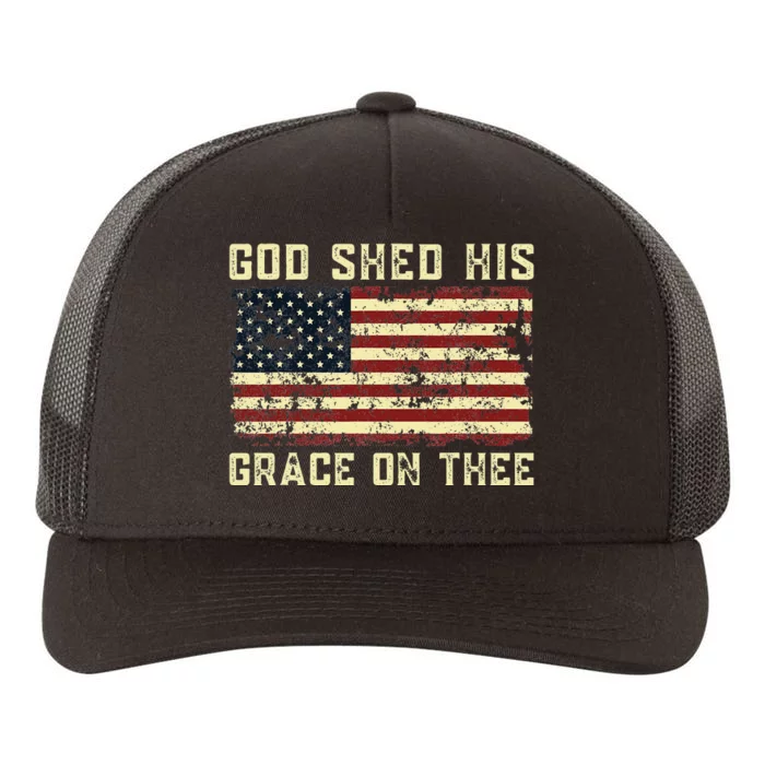 God Shed His Grace On Thee Patriotic American Flag Yupoong Adult 5-Panel Trucker Hat