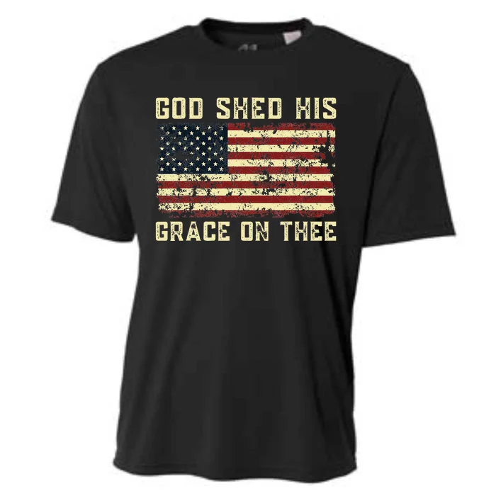 God Shed His Grace On Thee Patriotic American Flag Cooling Performance Crew T-Shirt