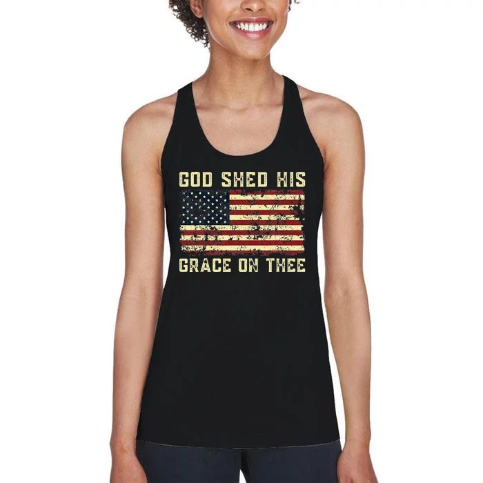 God Shed His Grace On Thee Patriotic American Flag Women's Racerback Tank