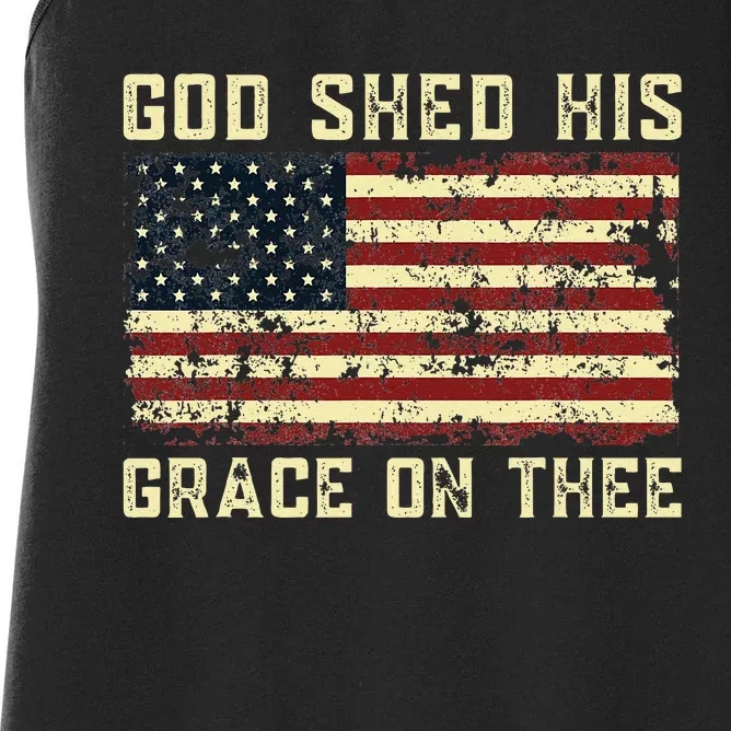 God Shed His Grace On Thee Patriotic American Flag Women's Racerback Tank