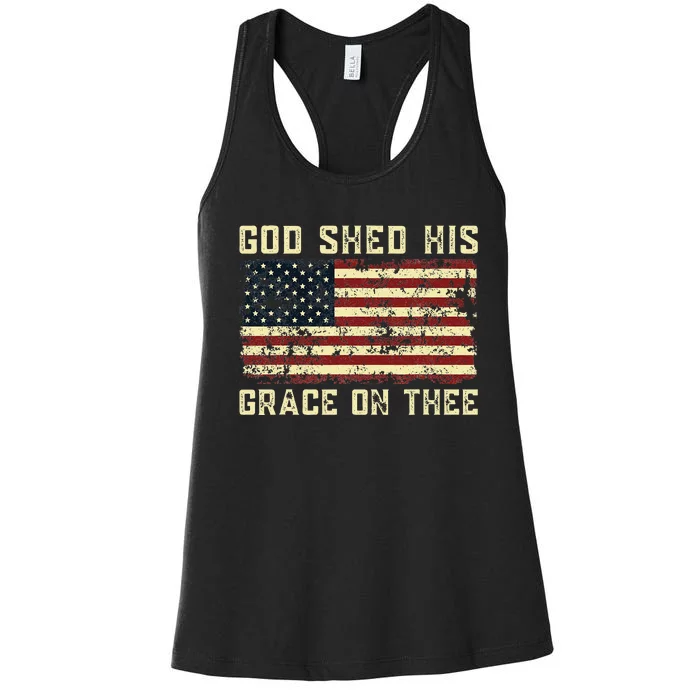 God Shed His Grace On Thee Patriotic American Flag Women's Racerback Tank