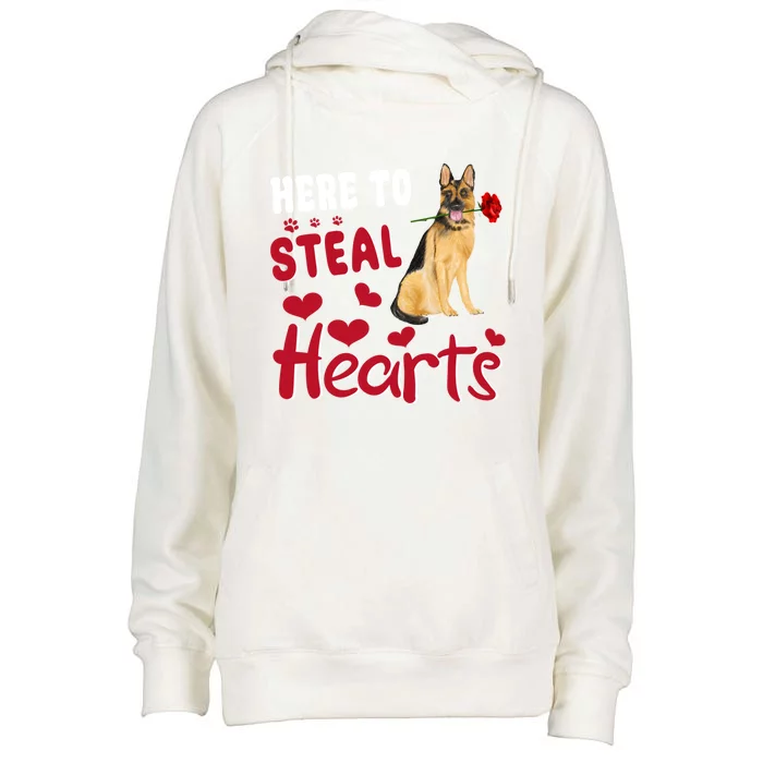 Ger Shepherd Here To Steal Hearts Dog Valentines Day Gift Womens Funnel Neck Pullover Hood