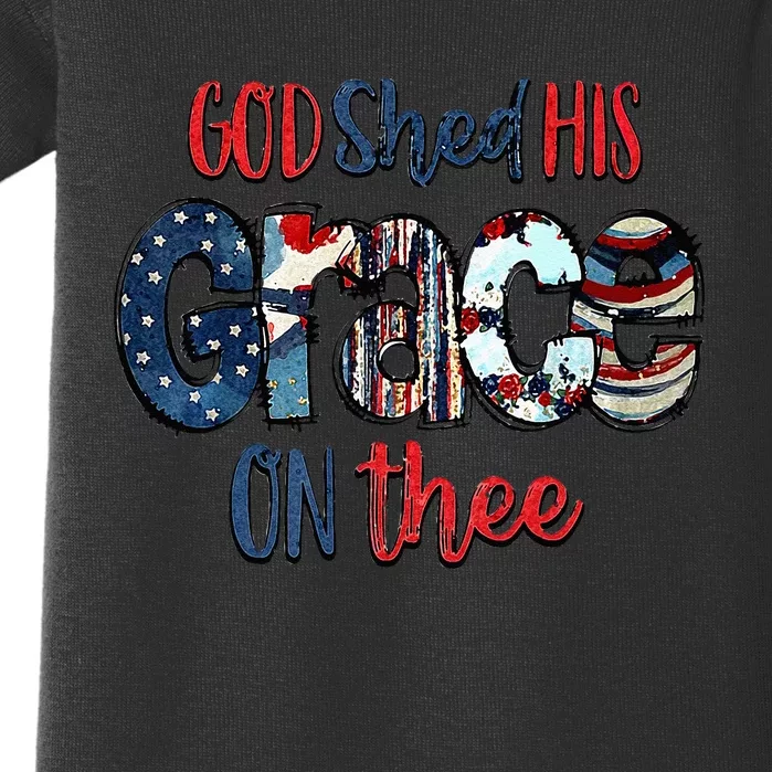 God Shed His Grace On Thee 4th Of July Groovy Patriotic Baby Bodysuit