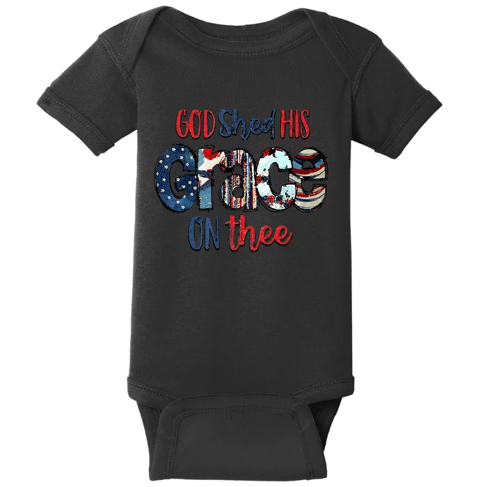 God Shed His Grace On Thee 4th Of July Groovy Patriotic Baby Bodysuit