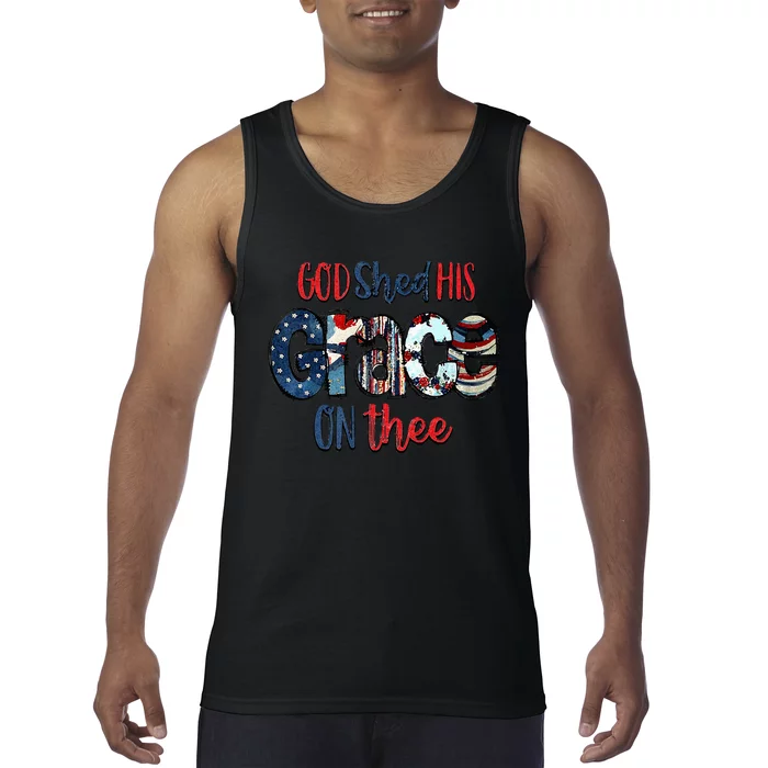 God Shed His Grace On Thee 4th Of July Groovy Patriotic Tank Top