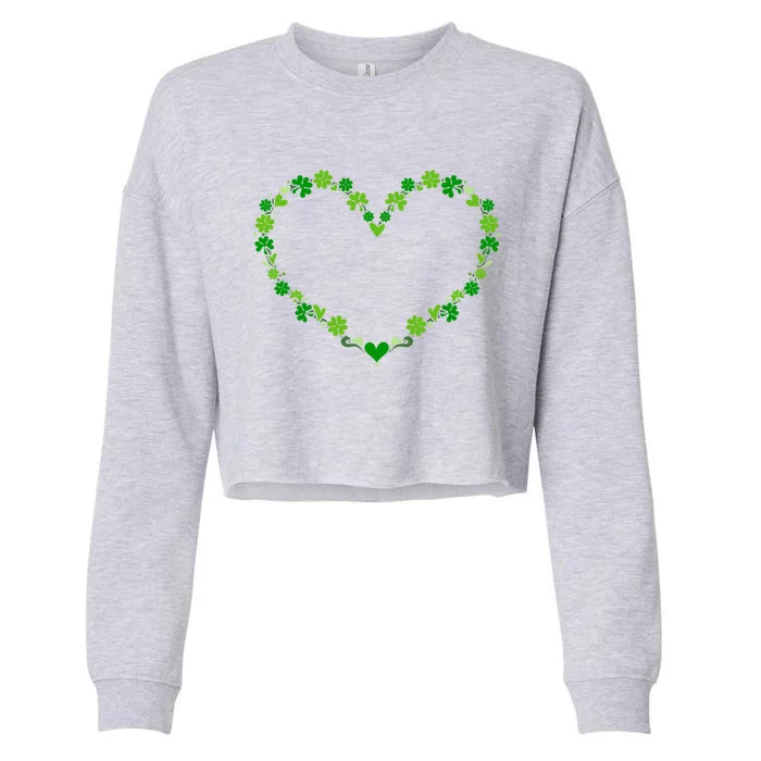 Green Shamrock Heart For St Patricks Day Celebration Outfit Cool Gift Cropped Pullover Crew